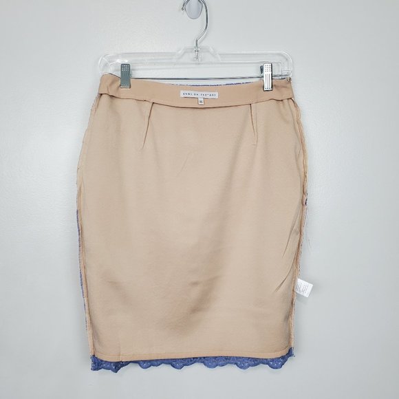 English Factory Blue Floral Lace Nude Colored Lining Pencil Skirt, S - Picture 9 of 13